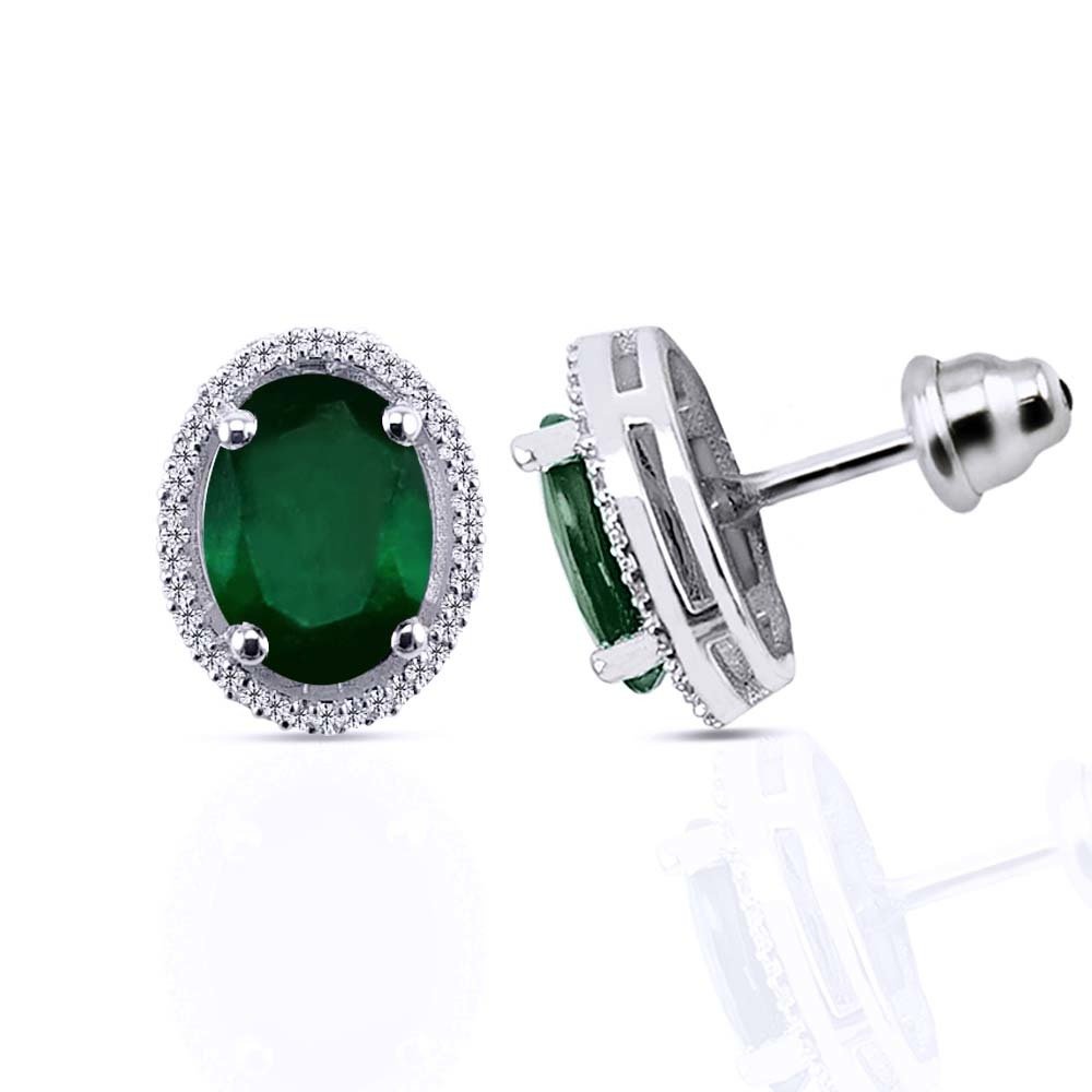 Обеци със зелен камък смарагд и диаманти на винт